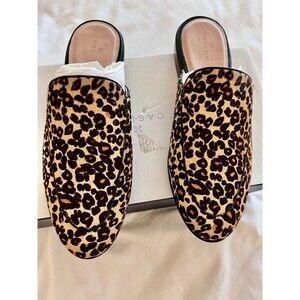 Caslon Evelyn Women’s Sz  8 Chocolate Leopard Calf Hair Animal Print Mules